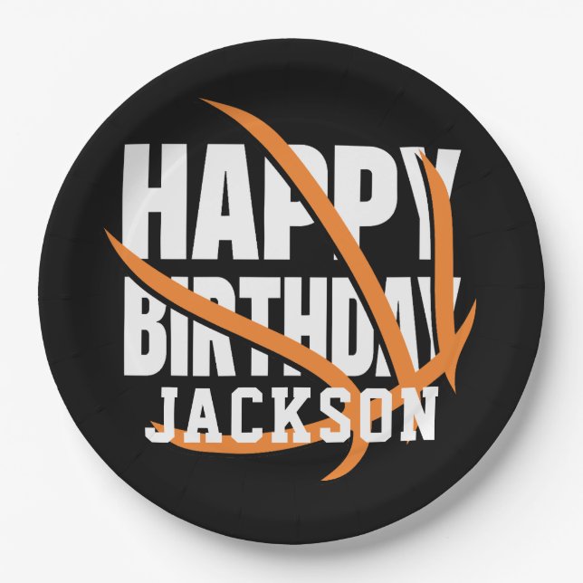 Basketball Happy Birthday Personalised Paper Plate (Front)