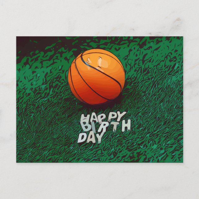 Basketball Happy Birthday with basketball on green Postcard (Front)