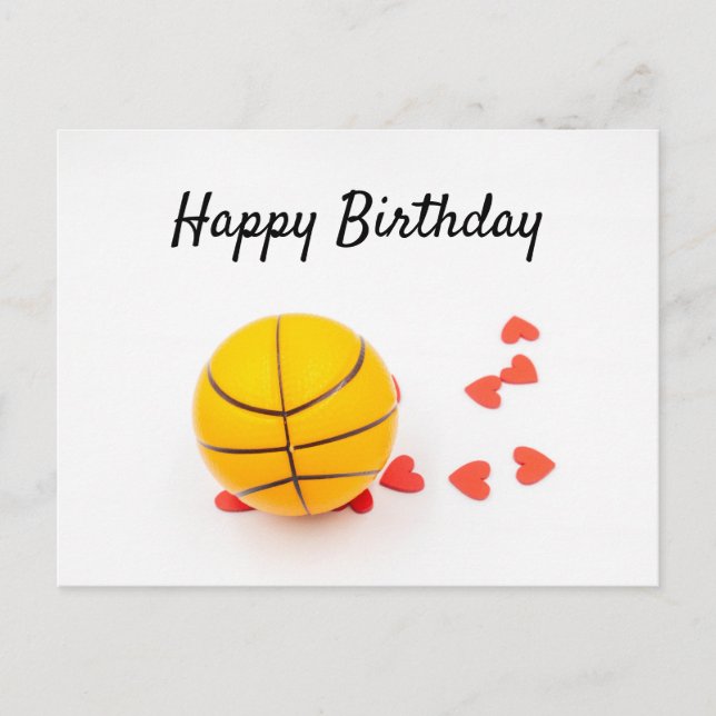 Basketball Happy Birthday with red heart love Postcard (Front)