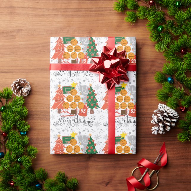 Basketball Happy Holidays with  Christmas Tree  Wrapping Paper (Holiday Gift)