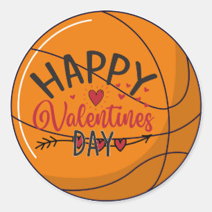Basketball Happy Valentine's Day with love  Classic Round Sticker