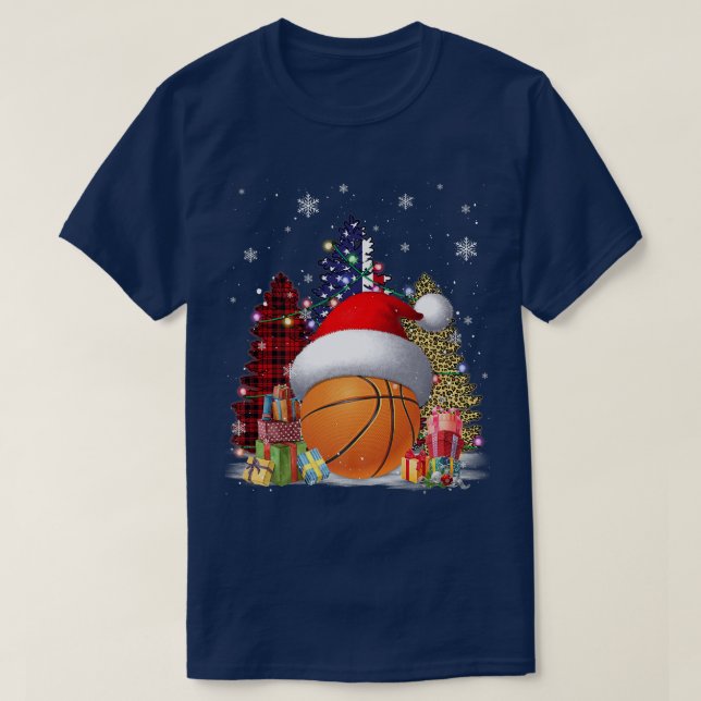 Basketball Hat Santa Flag Us Buffalo Plaid Leopard T-Shirt (Design Front)