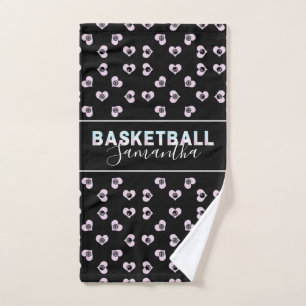Basketball Heart Pattern Love Personalised Name Hand Towel