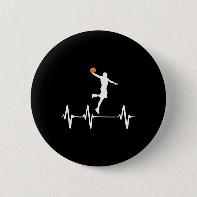 Basketball Heartbeat  6 Cm Round Badge (Front)