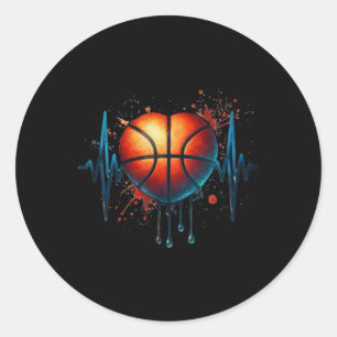 Basketball Heartbeat 8  Classic Round Sticker