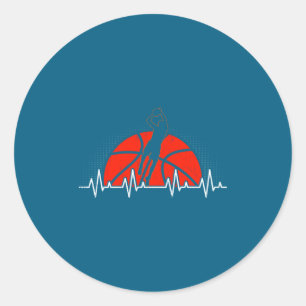 Basketball Heartbeat For Women Men Boys Basketball Classic Round Sticker