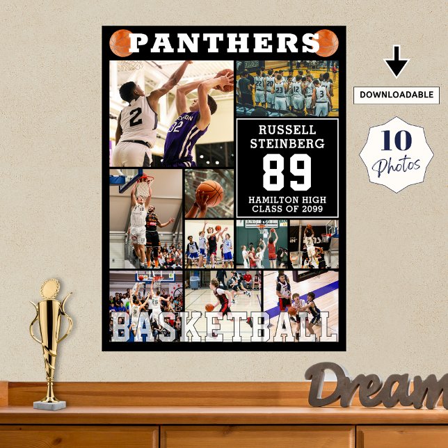 Basketball High School Senior Night Photo Collage Poster (Creator Uploaded)