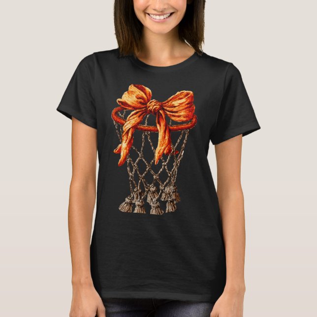 Basketball Hoop Net Coquette Bow Basketball Player T-Shirt (Front)