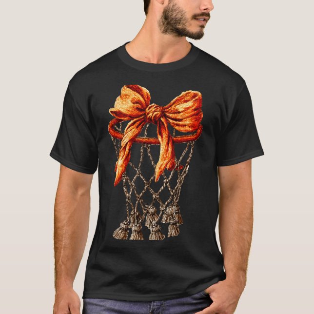 Basketball Hoop Net Coquette Bow Basketball Player T-Shirt (Front)