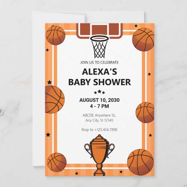 Basketball hoop trophy baby shower invitation (Front)
