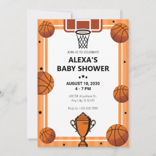Basketball hoop trophy baby shower invitation