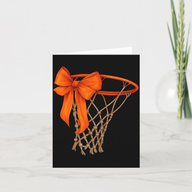 Basketball Hoop With Bow Cute Basketball Aesthetic Card (Front)