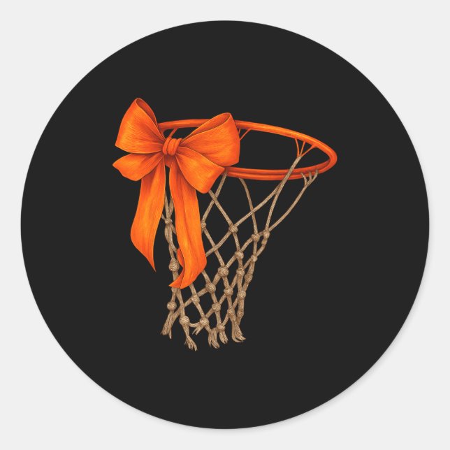 Basketball Hoop With Bow Cute Basketball Aesthetic Classic Round Sticker (Front)