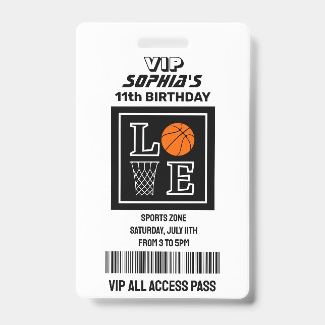 Basketball Hoops, Basketball Player Birthday ID Badge (Front)