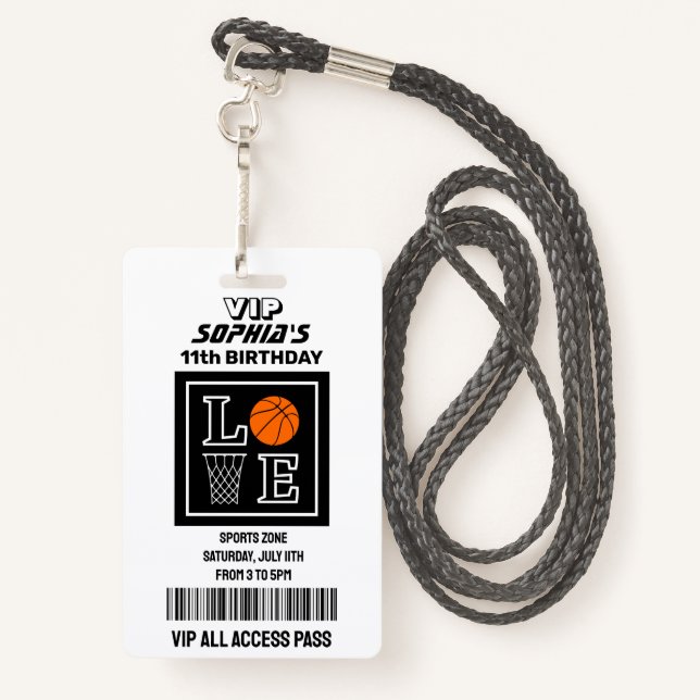 Basketball Hoops, Basketball Player Birthday ID Badge (Back with Lanyard)