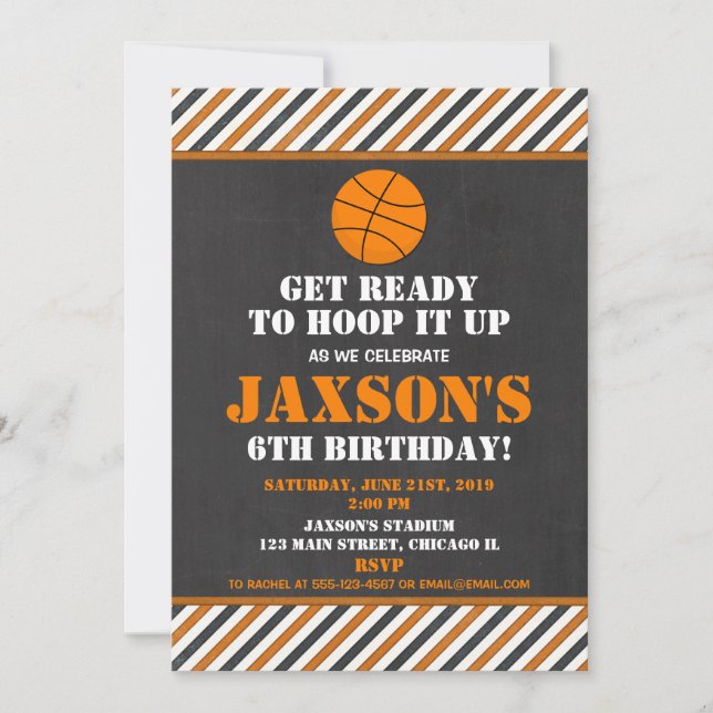 Basketball hoops birthday party invitation boy (Front)