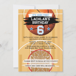 Basketball Hoops It's Game Time All Star Birthday  Invitation