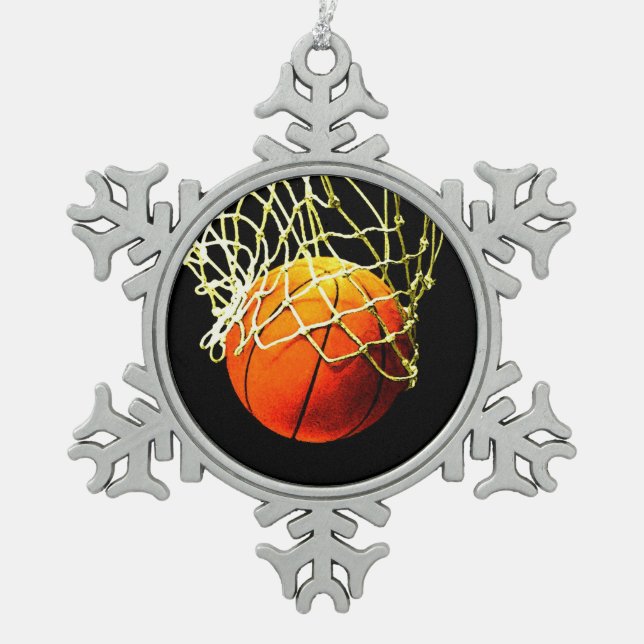 Basketball I Love Snowflake Pewter Christmas Ornament (Front)