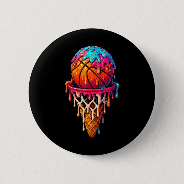 Basketball Ice Cream Drip For Boys Girls Youth Bas 6 Cm Round Badge (Front)