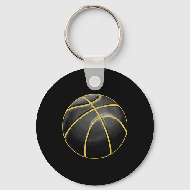 Basketball Illustration Black Gold Ball Design Str Key Ring (Front)