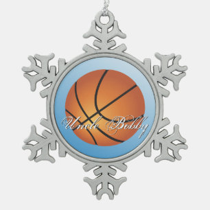 Basketball Image 🏀 Monogram Budget Special  Snowflake Pewter Christmas Ornament