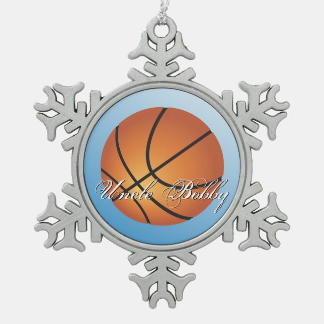 Basketball Image 🏀 Monogram Budget Special  Snowflake Pewter Christmas Ornament (Front)