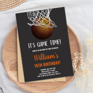 Basketball in Basket Birthday Invitations