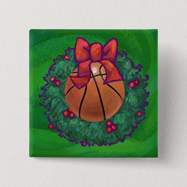 Basketball in Christmas Wreath 15 Cm Square Badge (Front)