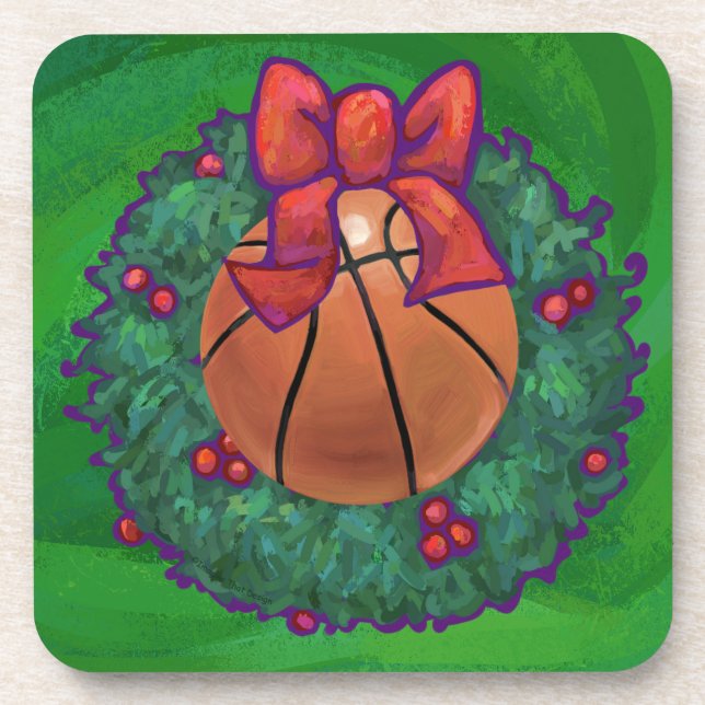 Basketball in Christmas Wreath Coaster (Front)