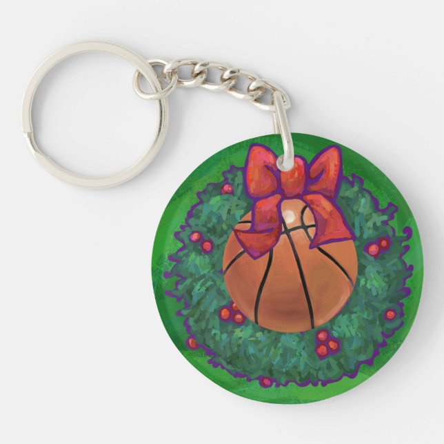 Basketball in Christmas Wreath Key Ring (Front)