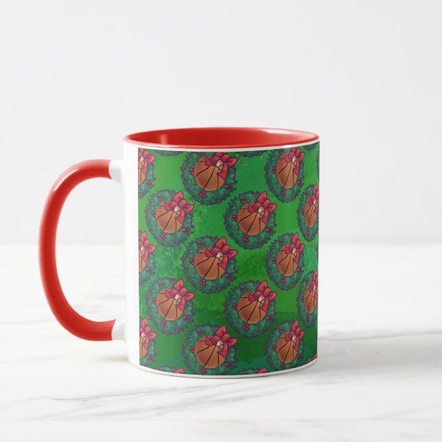 Basketball in Christmas Wreath Mug (Left)