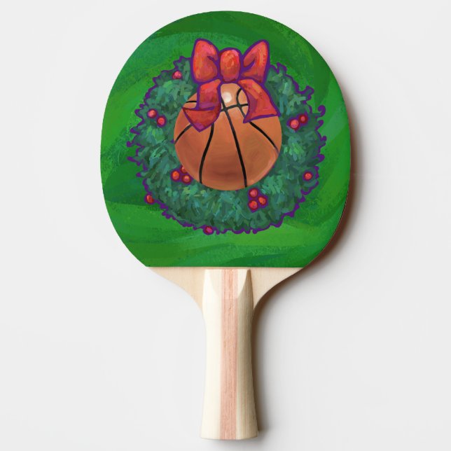 Basketball in Christmas Wreath Ping Pong Paddle (Back)
