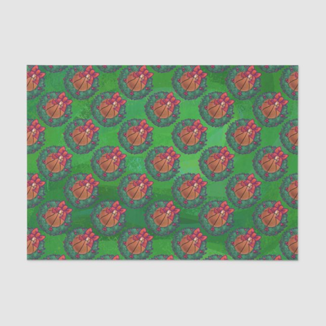 Basketball in Christmas Wreath Tissue Paper (Front)