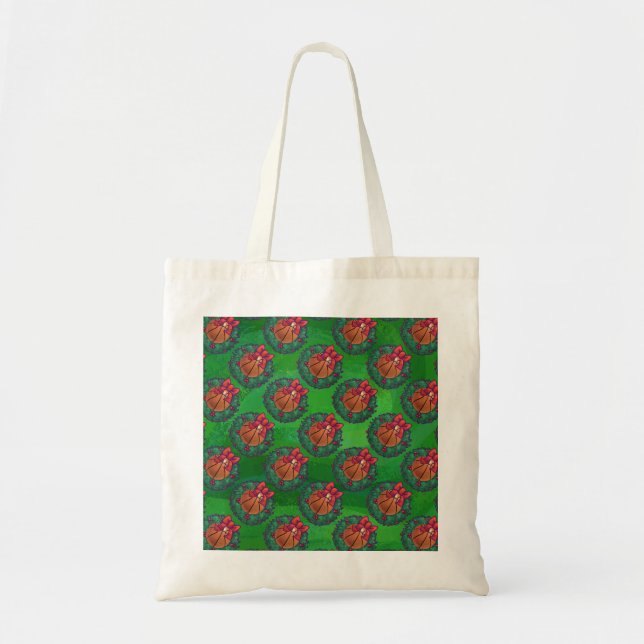 Basketball in Christmas Wreath Tote Bag (Front)