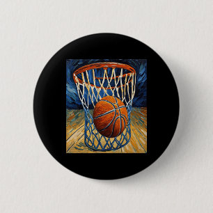 Basketball In Flight Swishing The Net 6 Cm Round Badge