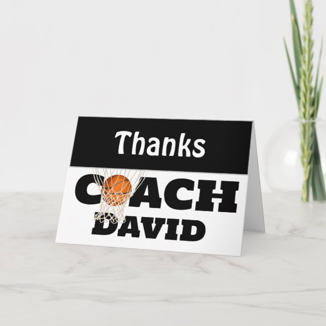 Basketball In Net For Coach Thank You Card (Front)