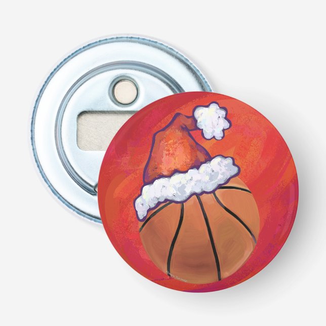 Basketball in Santa Hat Bottle Opener (Front)