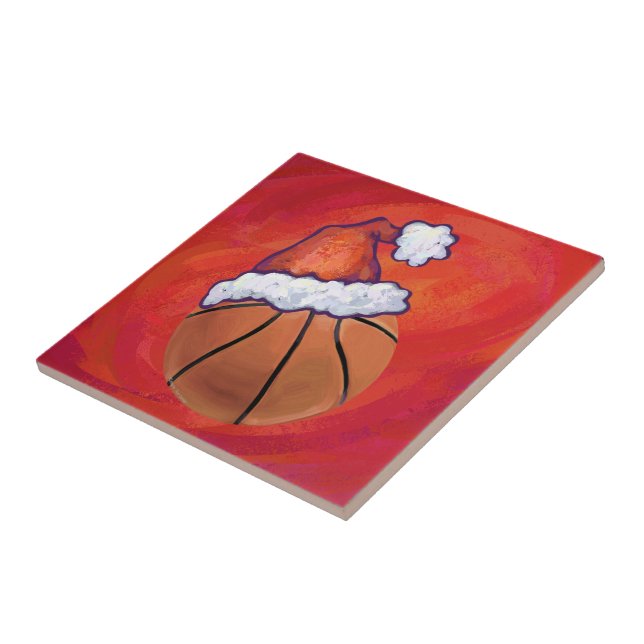 Basketball in Santa Hat Ceramic Tile (Side)