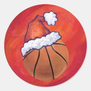 Basketball in Santa Hat Classic Round Sticker