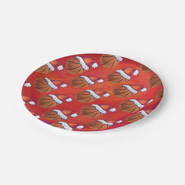 Basketball in Santa Hat Pattern Paper Plate (Angled)
