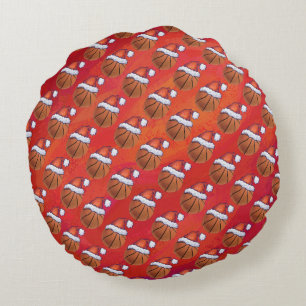 Basketball in Santa Hat Pattern Round Cushion