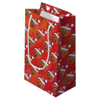 Basketball in Santa Hat Pattern Small Gift Bag