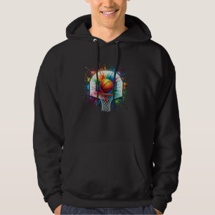 Basketball Ink Art Colourful Net Slam Dunking Ball Hoodie