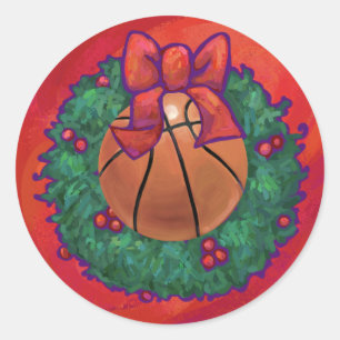 Basketball Inside Christmas Wreath Classic Round Sticker