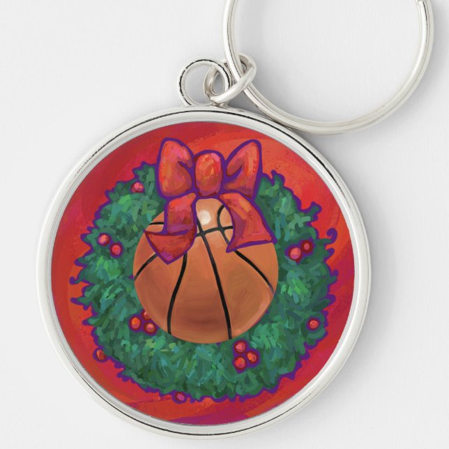 Basketball Inside Christmas Wreath Key Ring (Front)
