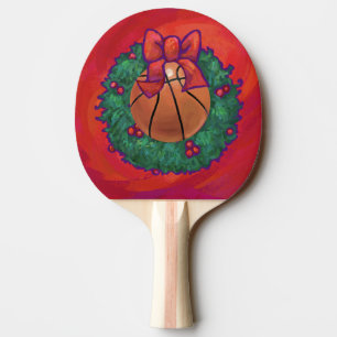 Basketball Inside Christmas Wreath Ping Pong Paddle
