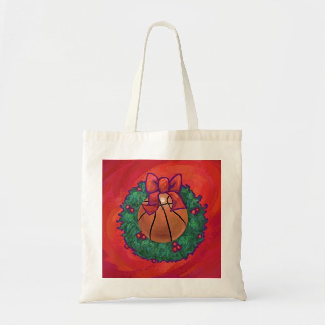 Basketball Inside Christmas Wreath Tote Bag (Front)