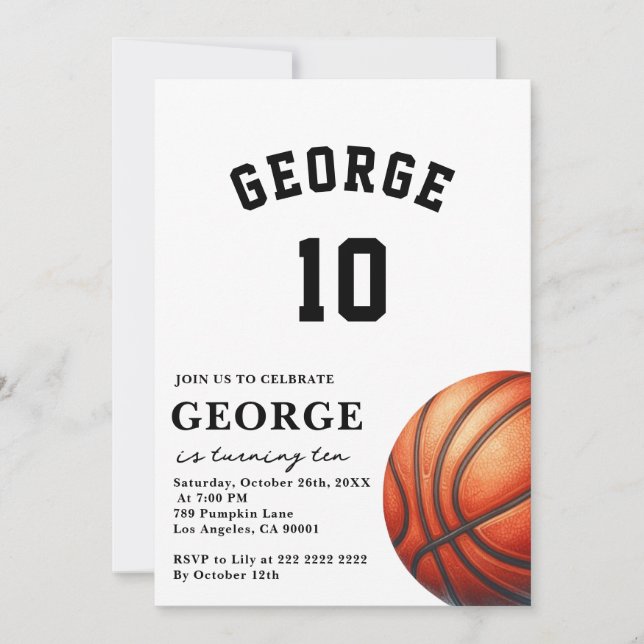 Basketball Invite, Boy Birthday Party Invitation (Front)