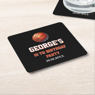 Basketball Invite, Boy Birthday Party Square Paper Coaster