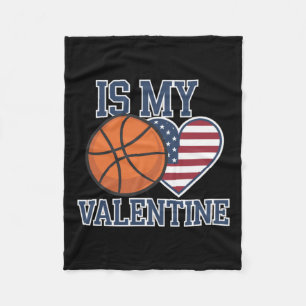 Basketball Is My Heart On Valentine's Day Fleece Blanket